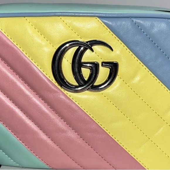 Gucci Handbags - Gucci Pink and Yellow Cosmetic Bag with Quilted Design